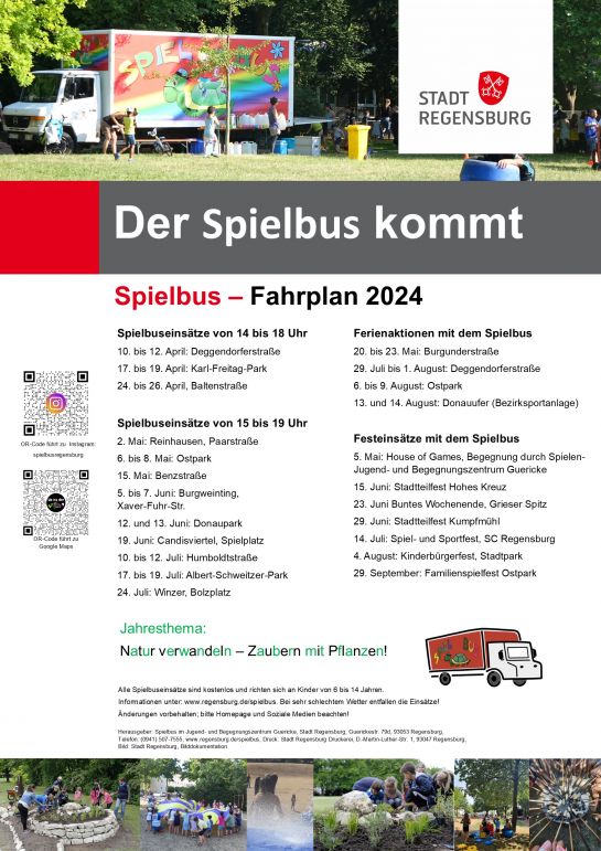 Auf dem Bild ist der Spielbus-Fahrplan für das Jahr 2024 zu sehen.