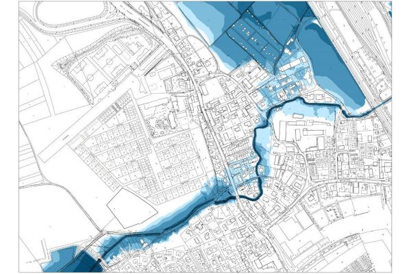 Hochwasserschutz Am Aubach - Überschwemmungsgebiet vor Gewässerausbau Burgweinting-Ortskern