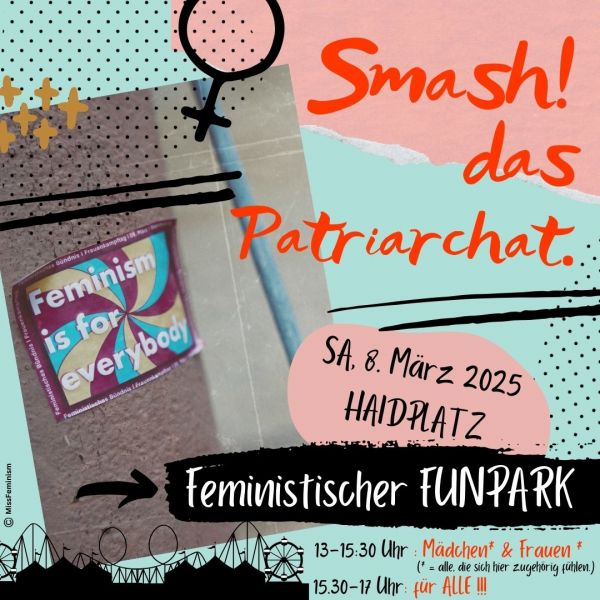 Bunter Flyer für eine Veranstaltung am 8.  März am Haidplatz