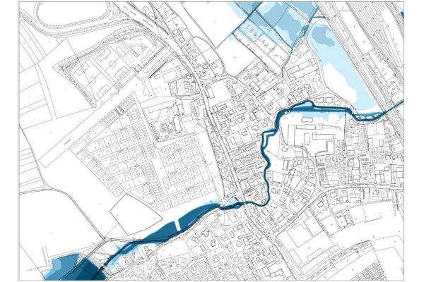 Hochwasserschutz Am Aubach - Überschwemmungsgebiet nach Gewässerausbau Burgweinting-Ortskern