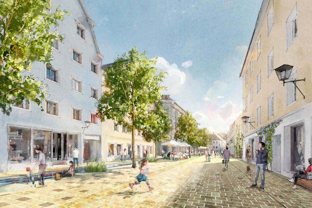 Eine Visualisierung, wie der Obermünsterplatz in Zukunft aussehen könnte